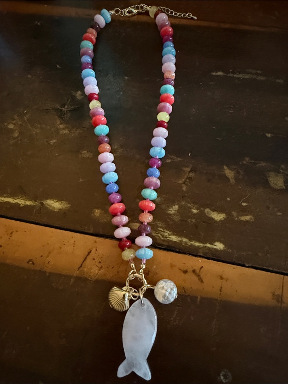 Free People Multicolor stone Beaded Fish Pendant Necklace - Women Jewelry